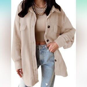 Vichyie Shacket Corduroy Button Down, Beige, Size Medium